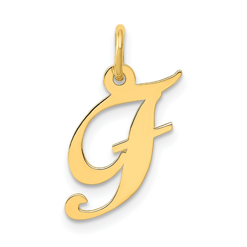 14K Yellow Gold Small Fancy Script Initial Letter F Charm