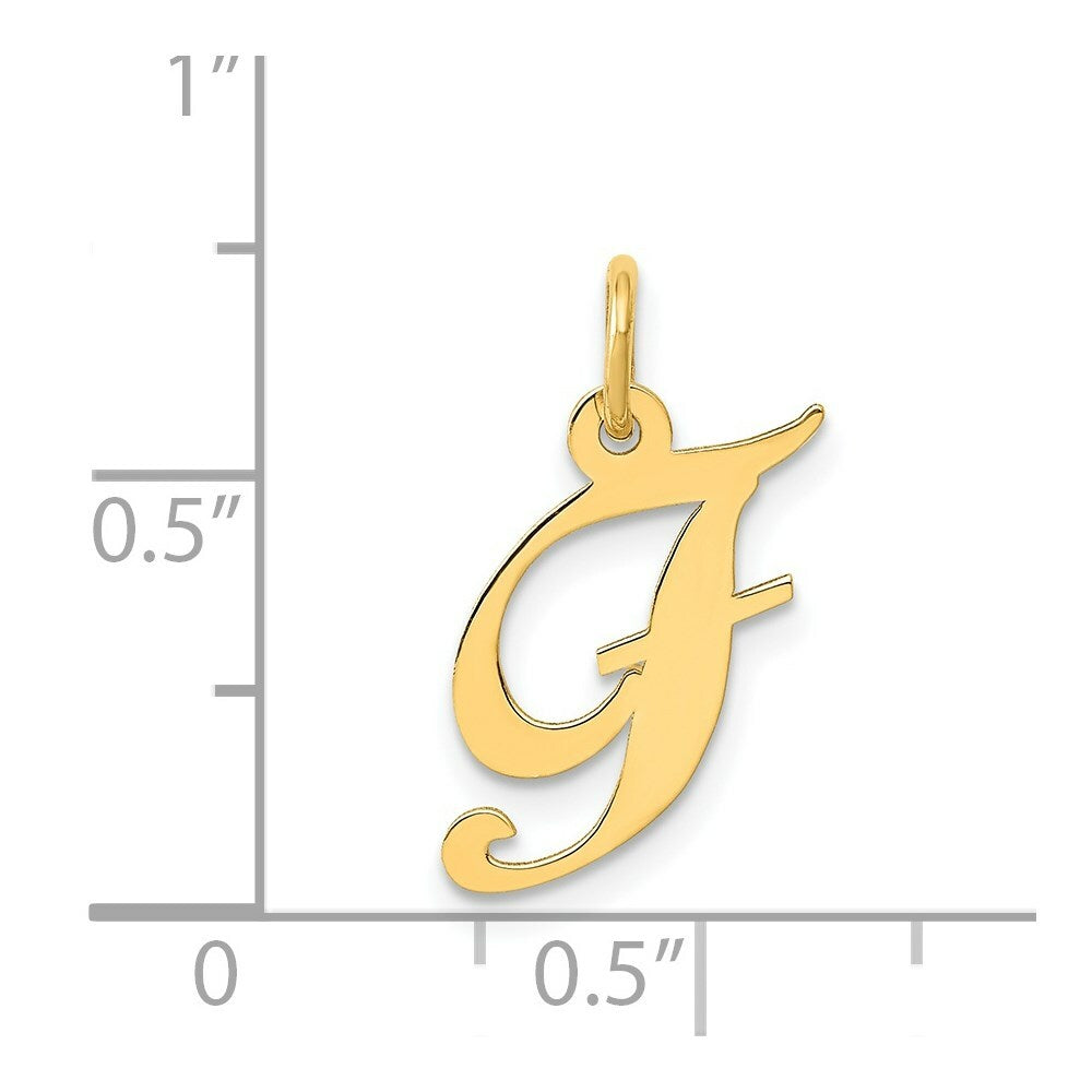 14K Yellow Gold Small Fancy Script Initial Letter F Charm