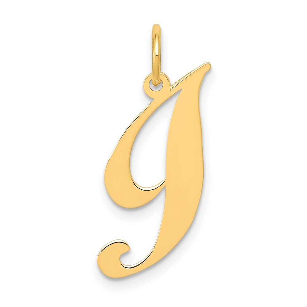 14K Yellow Gold Small Fancy Script Initial Letter I Charm