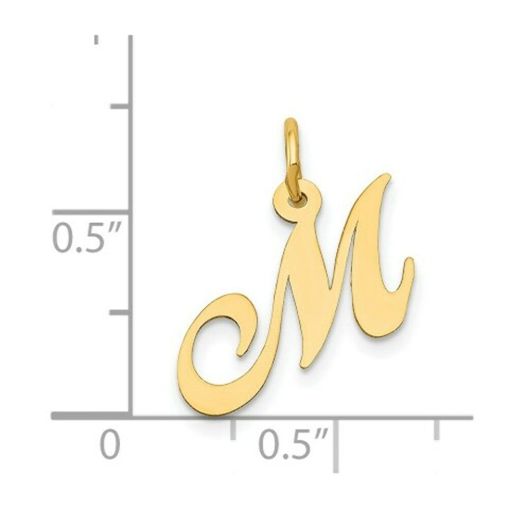 14K Yellow Gold Small Fancy Script Initial Letter M Charm