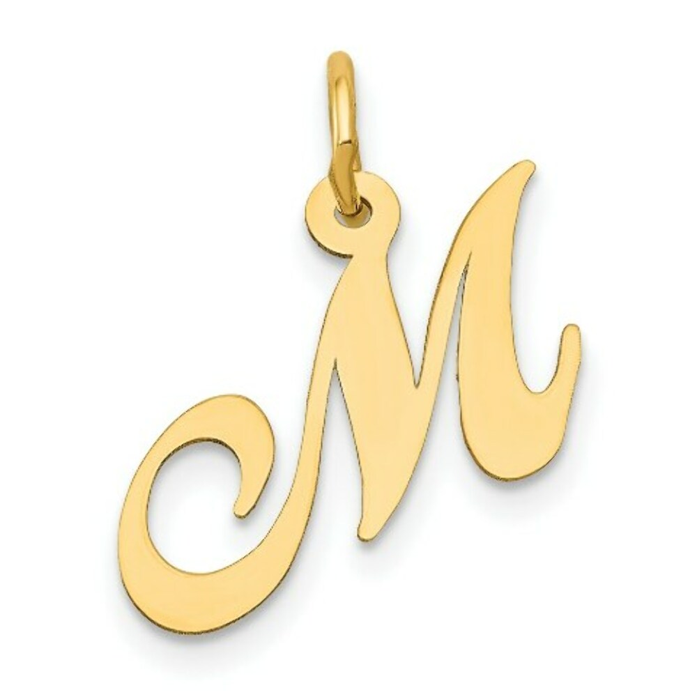 14K Yellow Gold Small Fancy Script Initial Letter M Charm