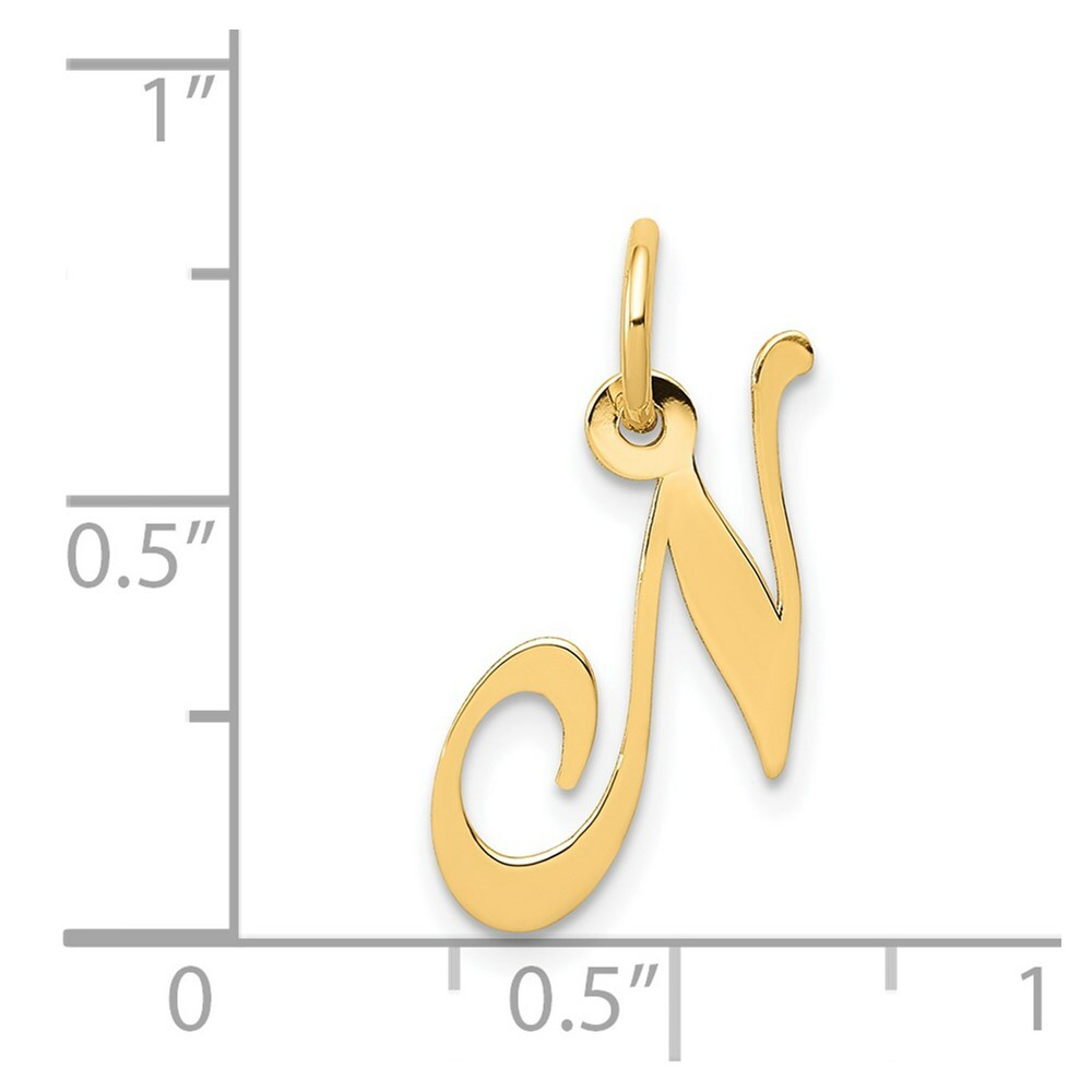 14K Yellow Gold Small Fancy Script Initial Letter N Charm