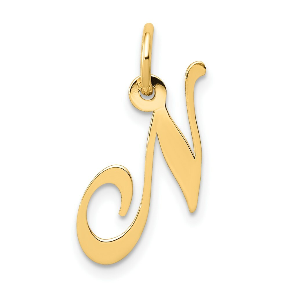 14K Yellow Gold Small Fancy Script Initial Letter N Charm