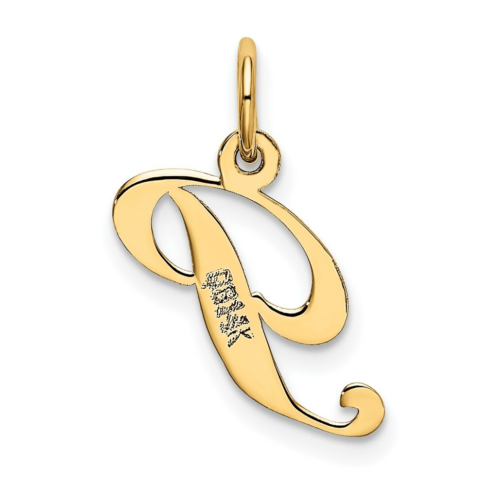 14K Yellow Gold Small Fancy Script Initial Letter P Charm