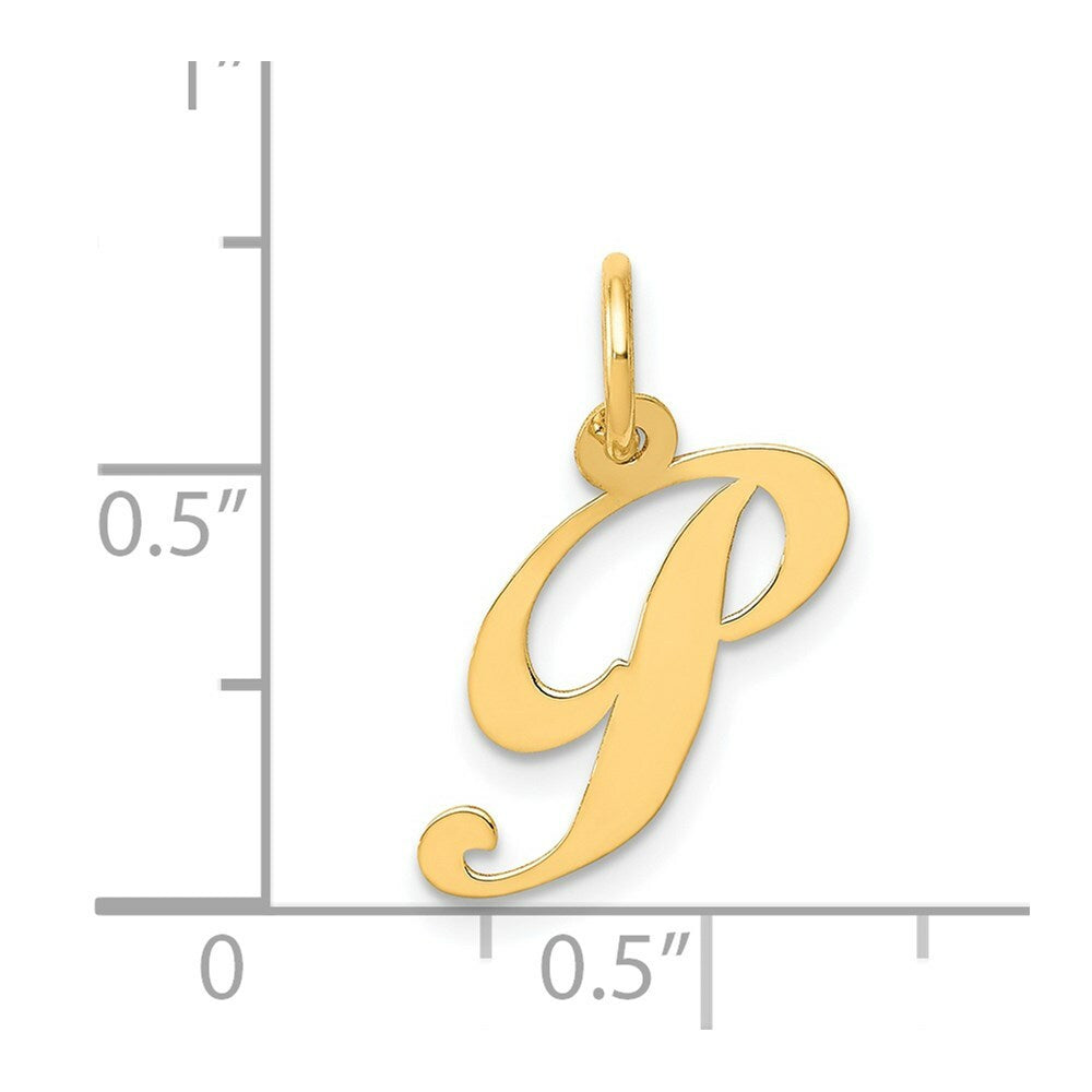 14K Yellow Gold Small Fancy Script Initial Letter P Charm