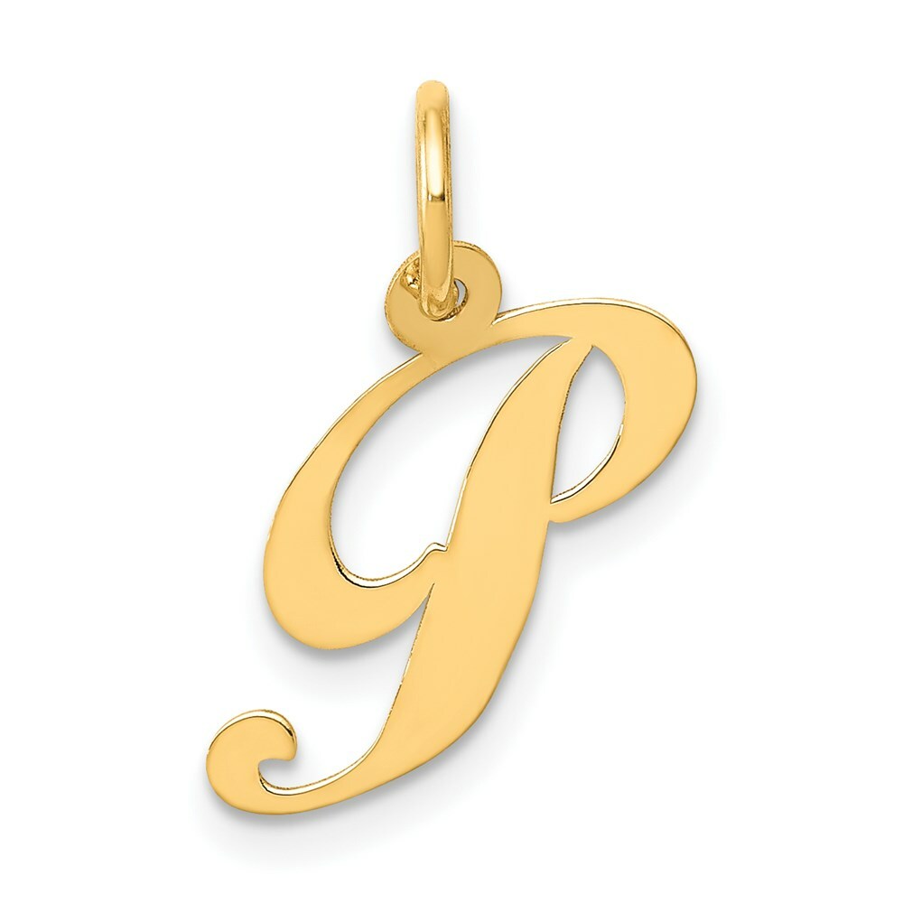 14K Yellow Gold Small Fancy Script Initial Letter P Charm