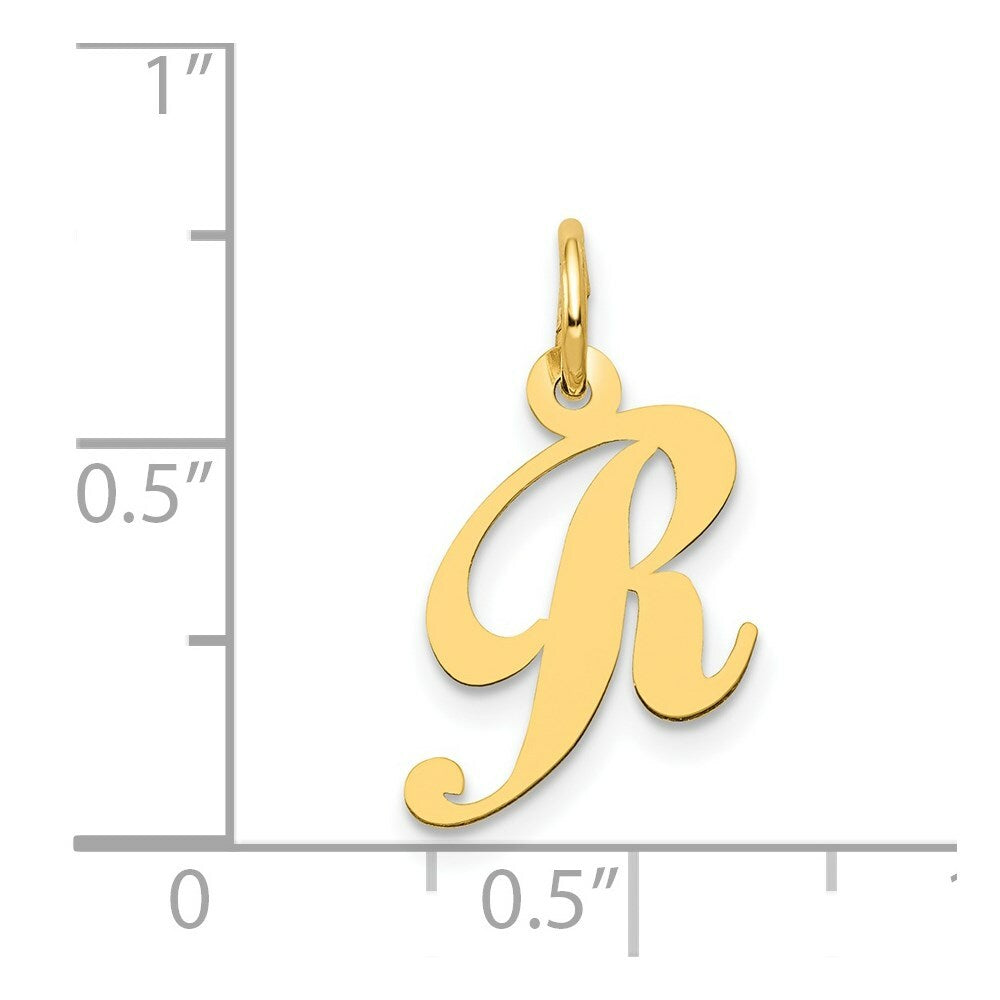 14K Yellow Gold Small Fancy Script Initial Letter R Charm
