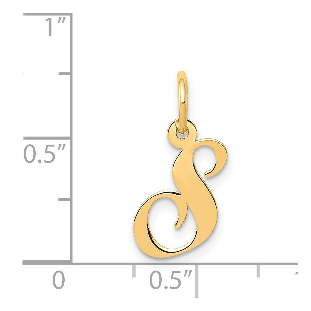 14K Yellow Gold Small Fancy Script Initial Letter S Charm