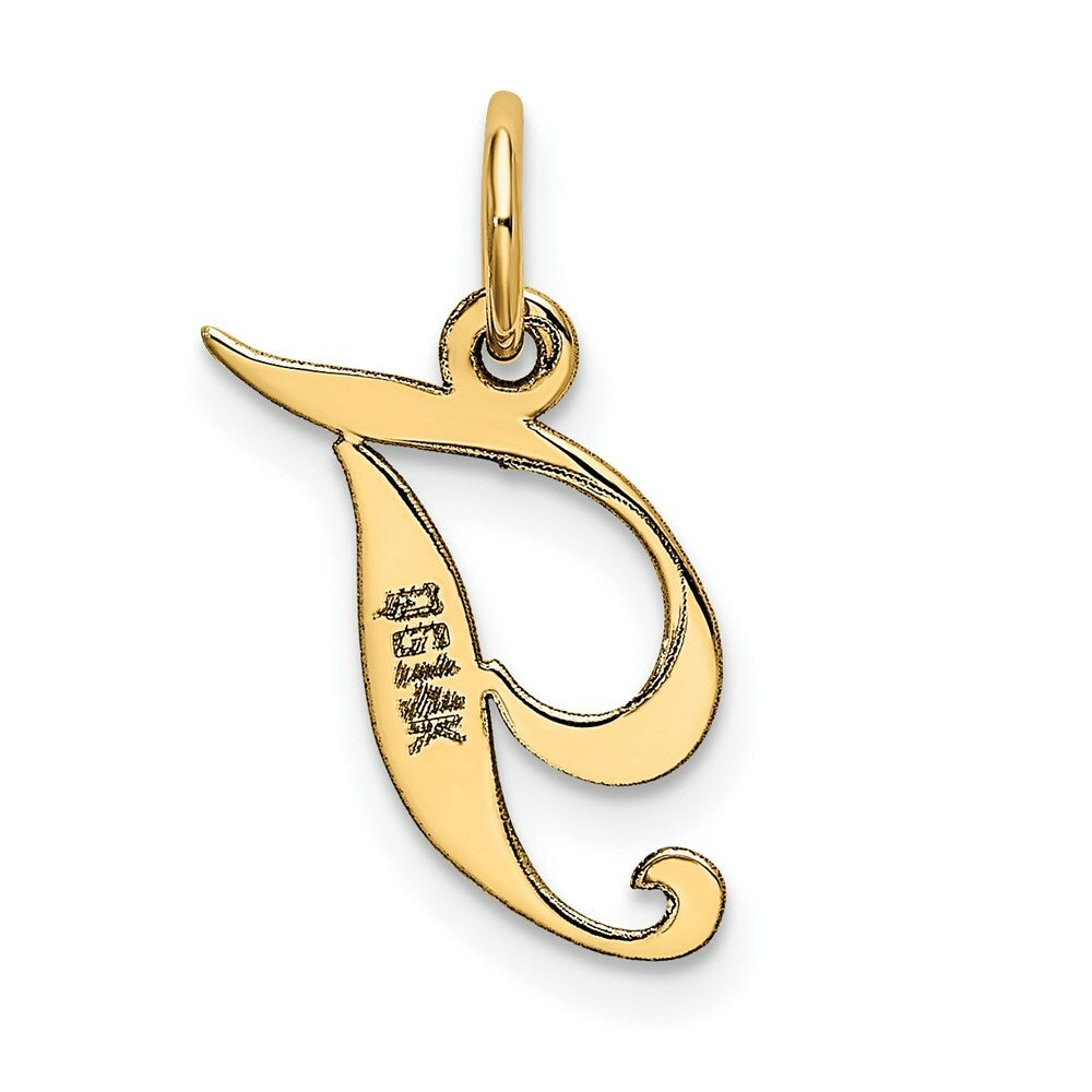 14K Yellow Gold Small Fancy Script Initial Letter T Charm
