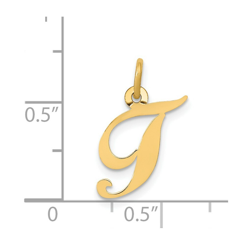 14K Yellow Gold Small Fancy Script Initial Letter T Charm