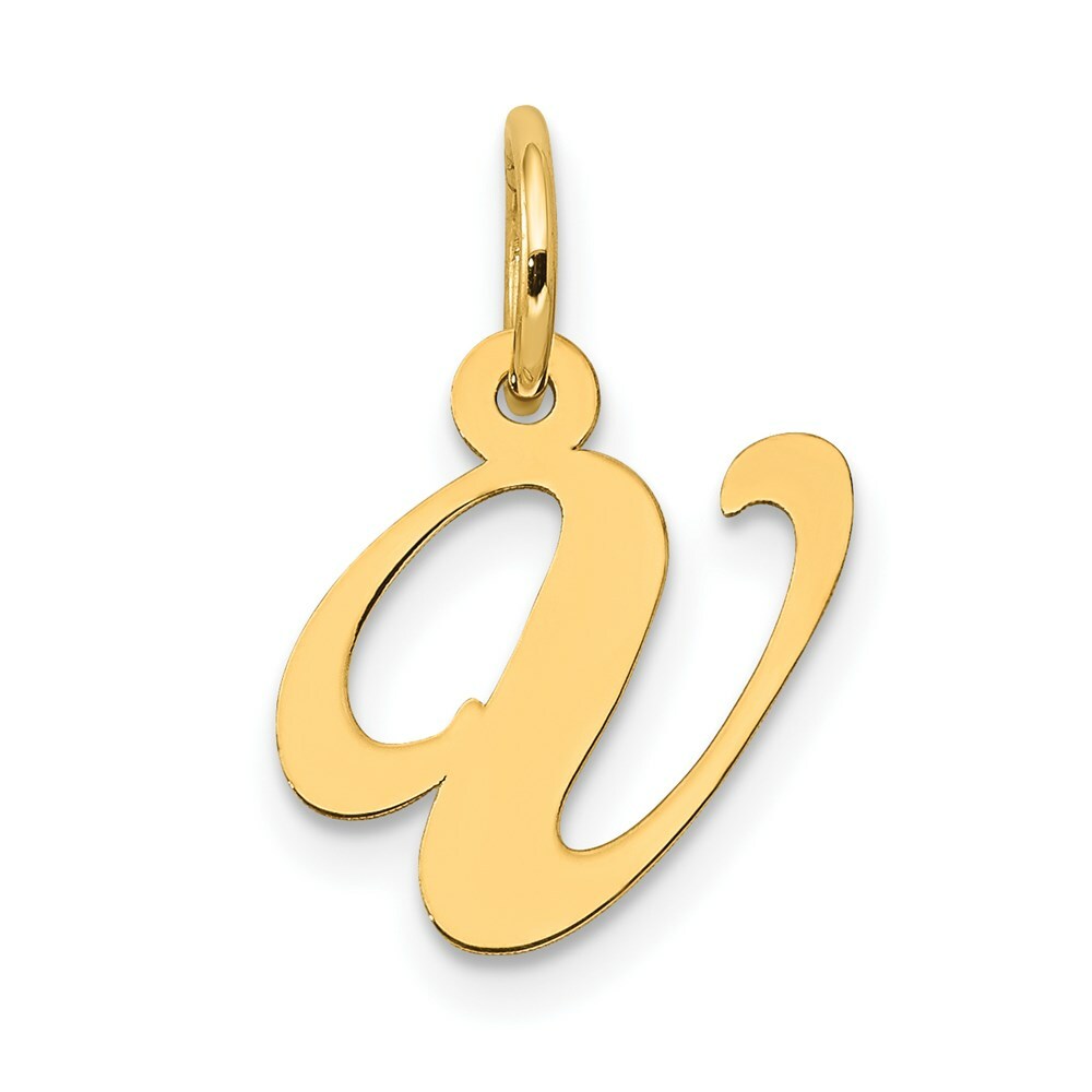 14K Yellow Gold Small Fancy Script Initial Letter V Charm