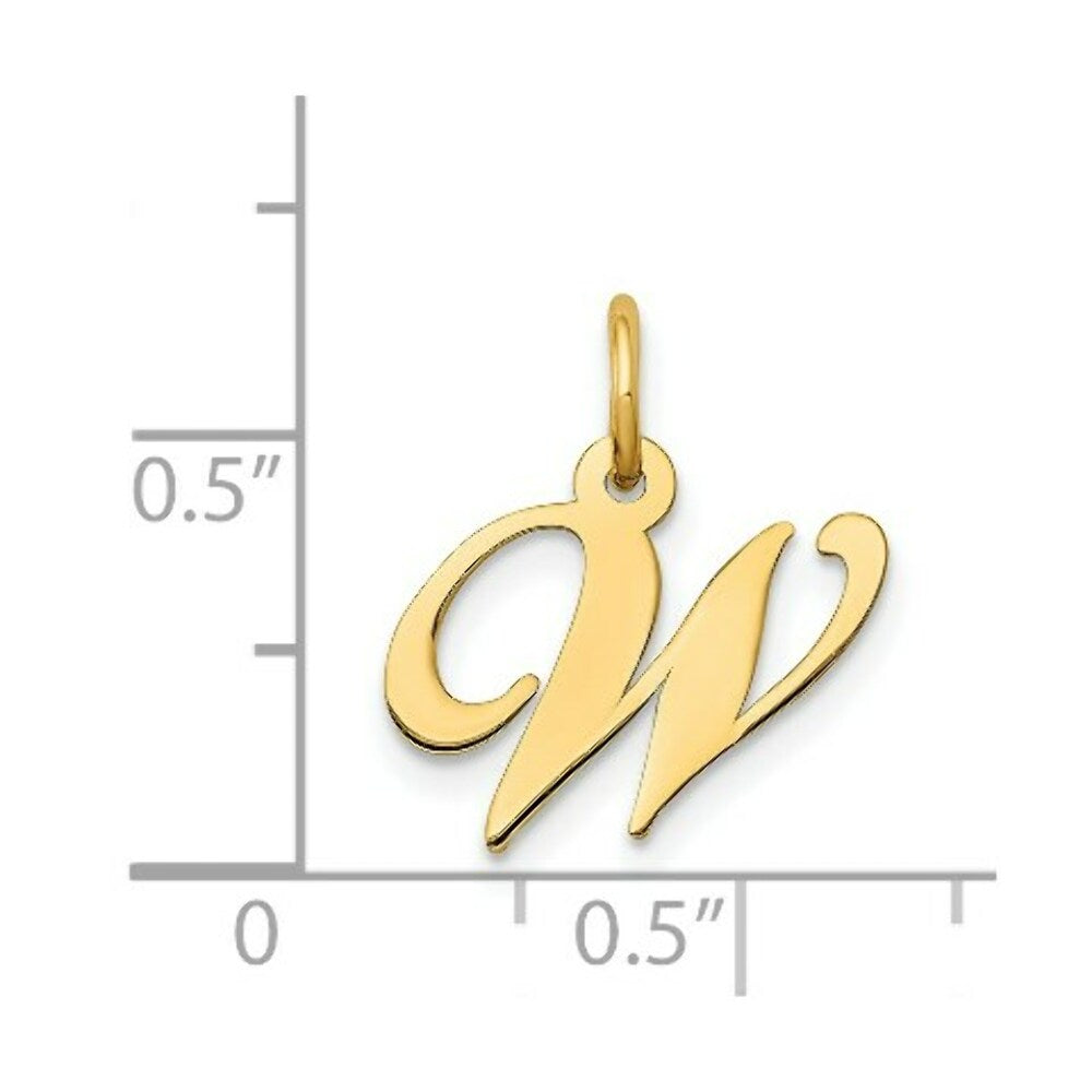 14K Yellow Gold Small Fancy Script Initial Letter W Charm