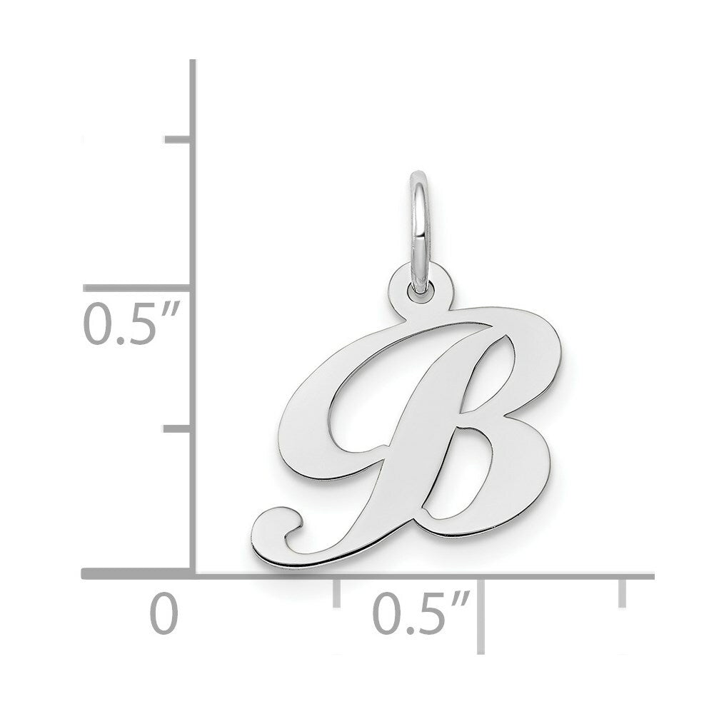 14K White Gold Small Fancy Script Initial Letter B Charm Pendant