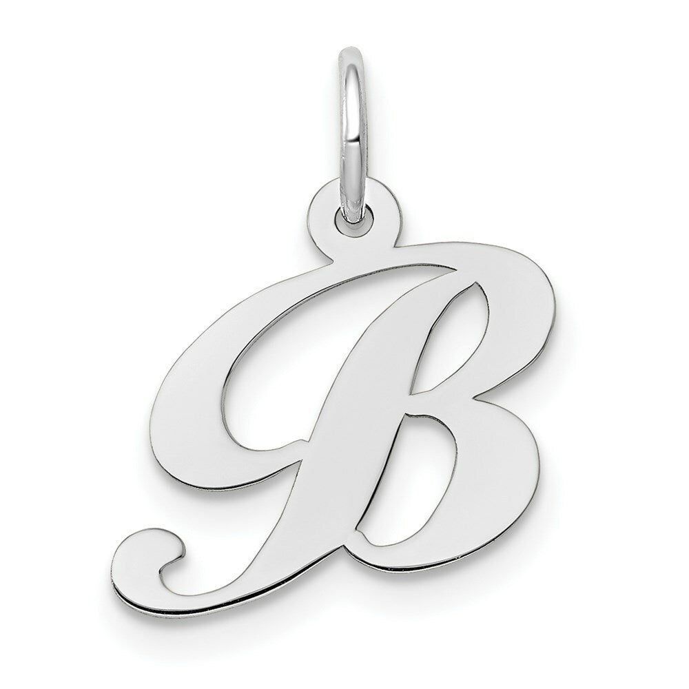14K White Gold Small Fancy Script Initial Letter B Charm Pendant