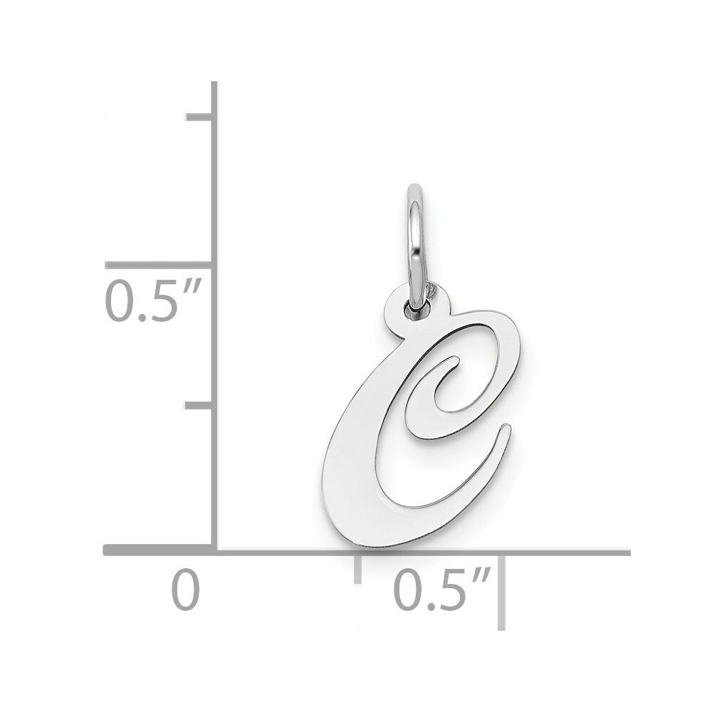 14K White Gold Small Fancy Script Initial Letter C Charm Pendant