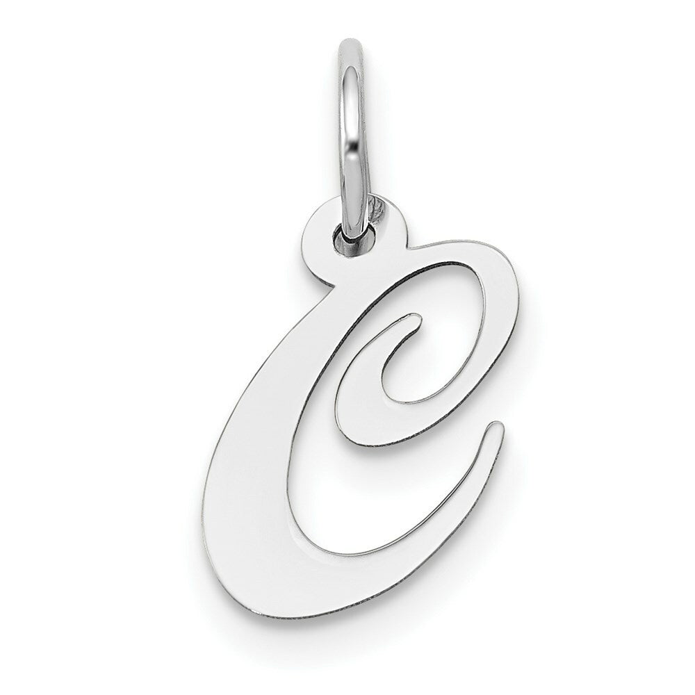 14K White Gold Small Fancy Script Initial Letter C Charm Pendant