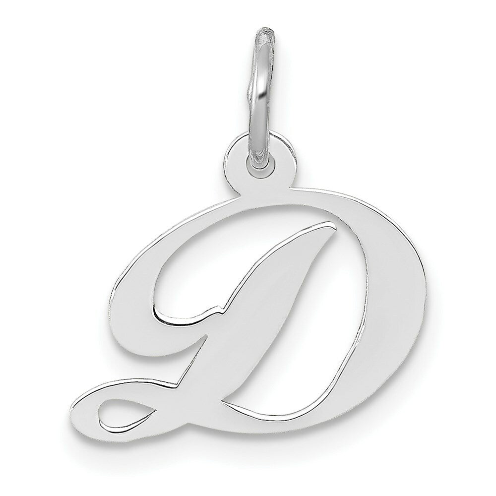 14K White Gold Small Fancy Script Initial Letter D Charm Pendant