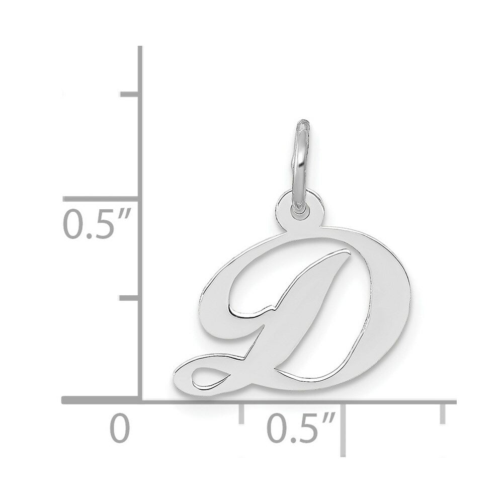 14K White Gold Small Fancy Script Initial Letter D Charm Pendant