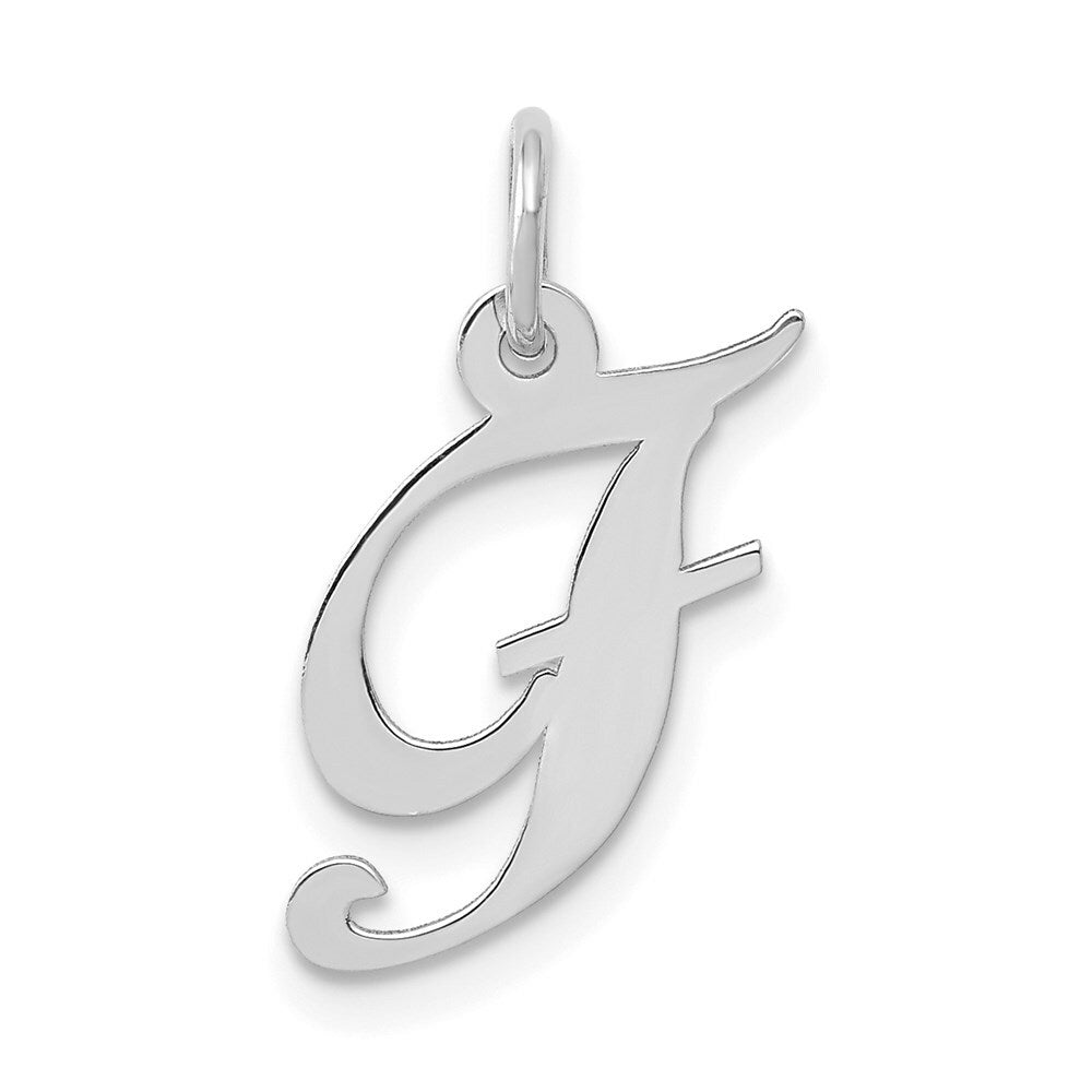 14K White Gold Small Fancy Script Initial Letter F Charm Pendant