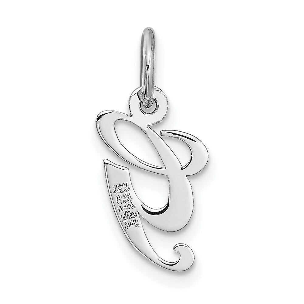 14K White Gold Small Fancy Script Initial Letter G Charm Pendant