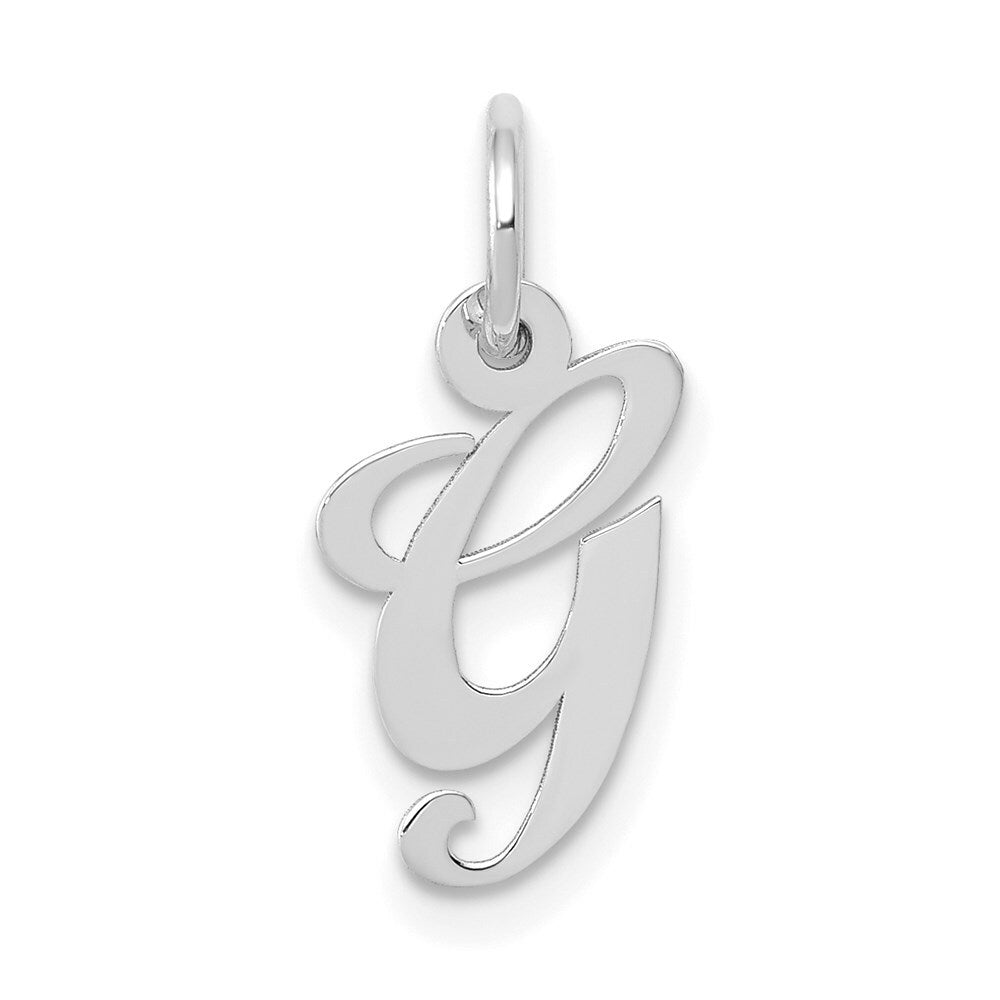 14K White Gold Small Fancy Script Initial Letter G Charm Pendant