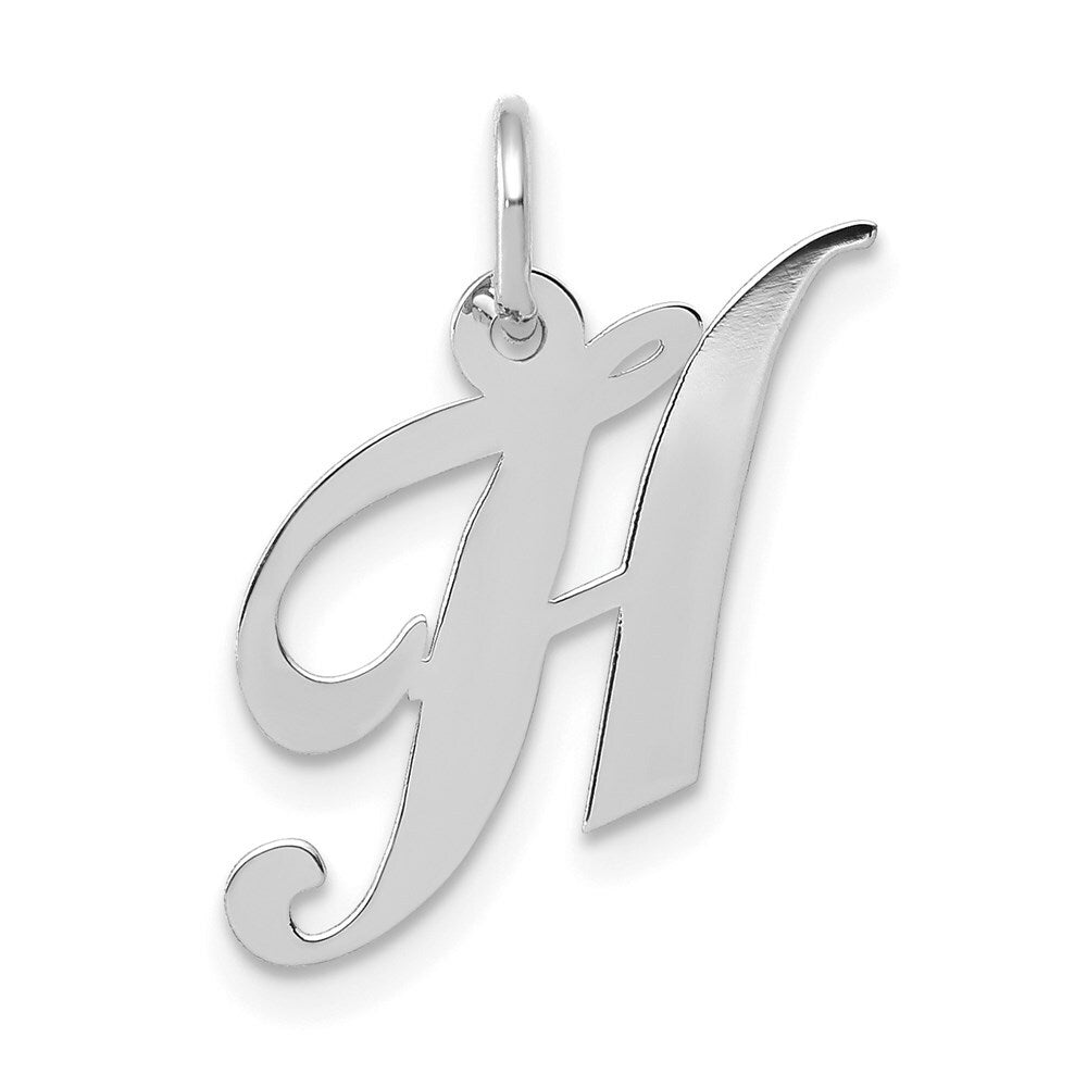 14K White Gold Small Fancy Script Initial Letter H Charm Pendant