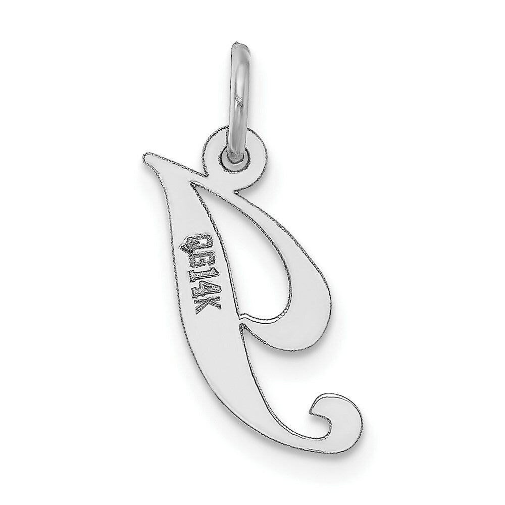 14K White Gold Small Fancy Script Initial Letter I Charm Pendant