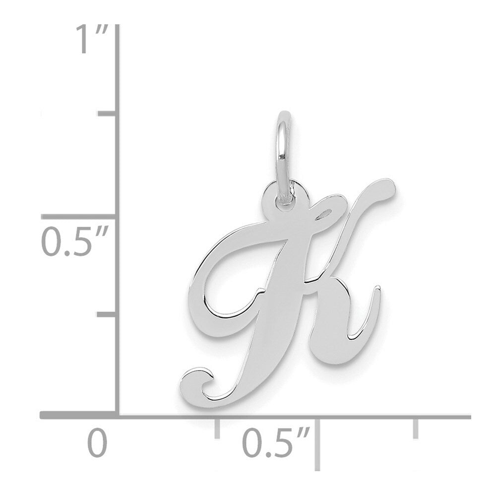 14K White Gold Small Fancy Script Initial Letter K Charm Pendant