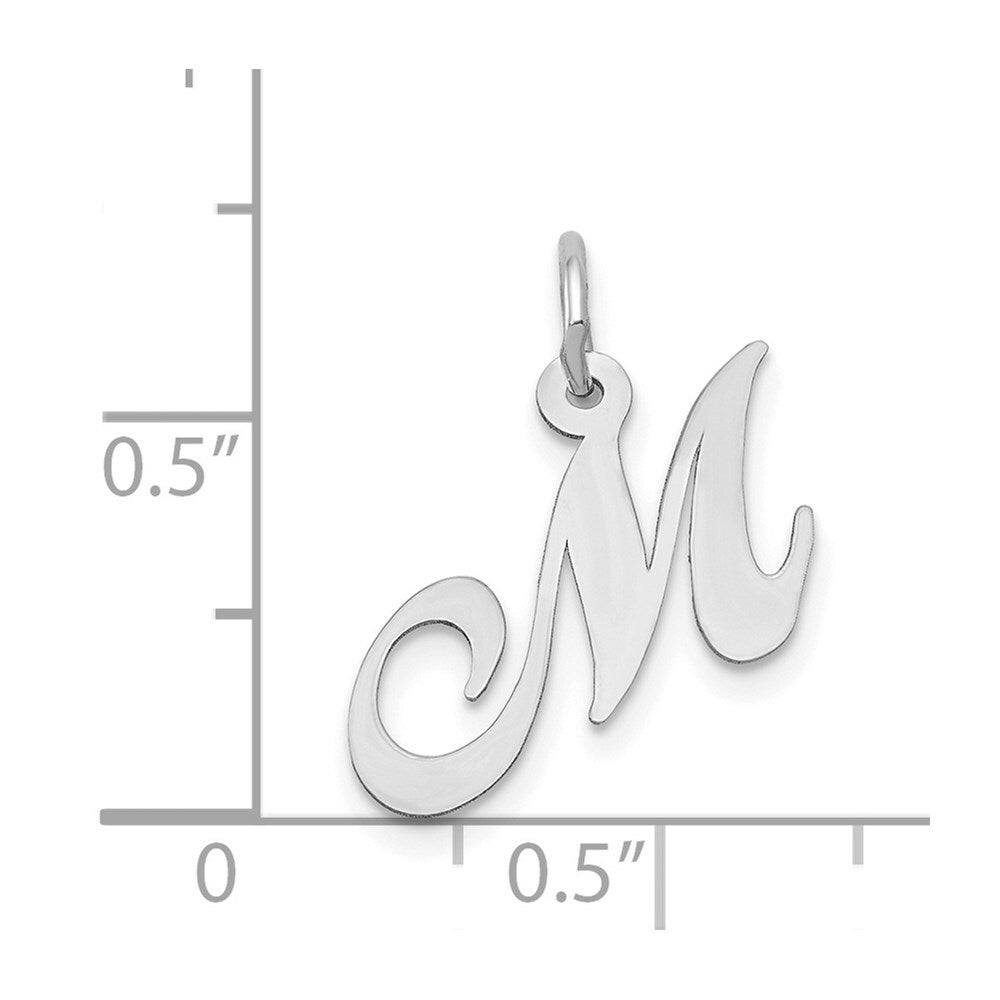 14K White Gold Small Fancy Script Initial Letter M Charm Pendant