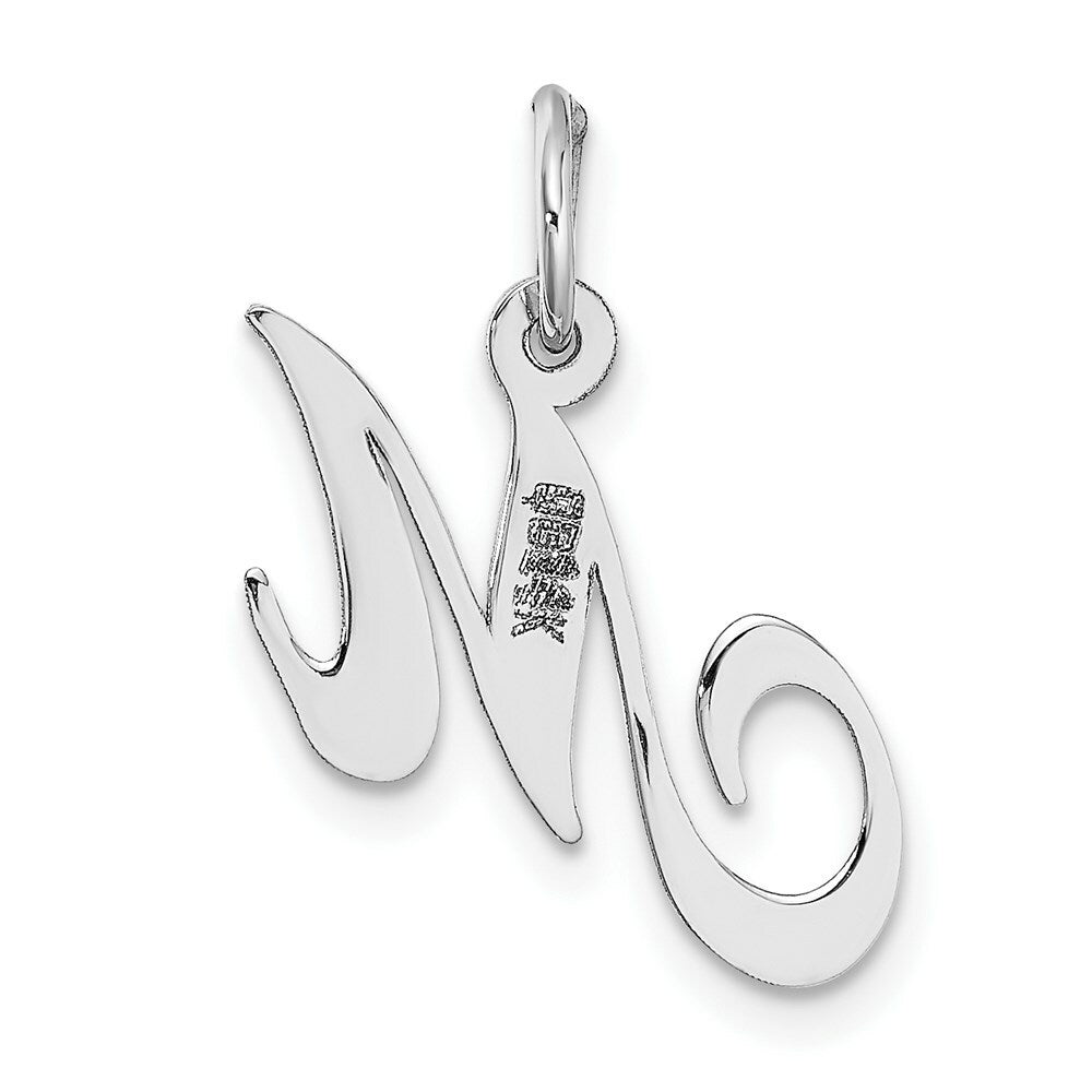 14K White Gold Small Fancy Script Initial Letter M Charm Pendant