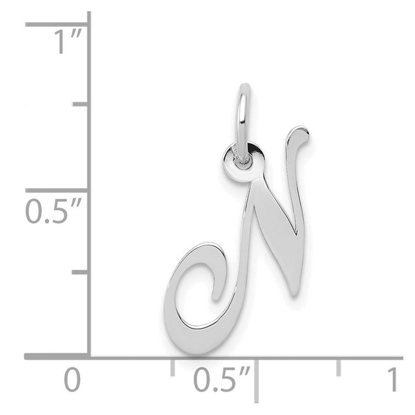 14K White Gold Small Fancy Script Initial Letter N Charm Pendant