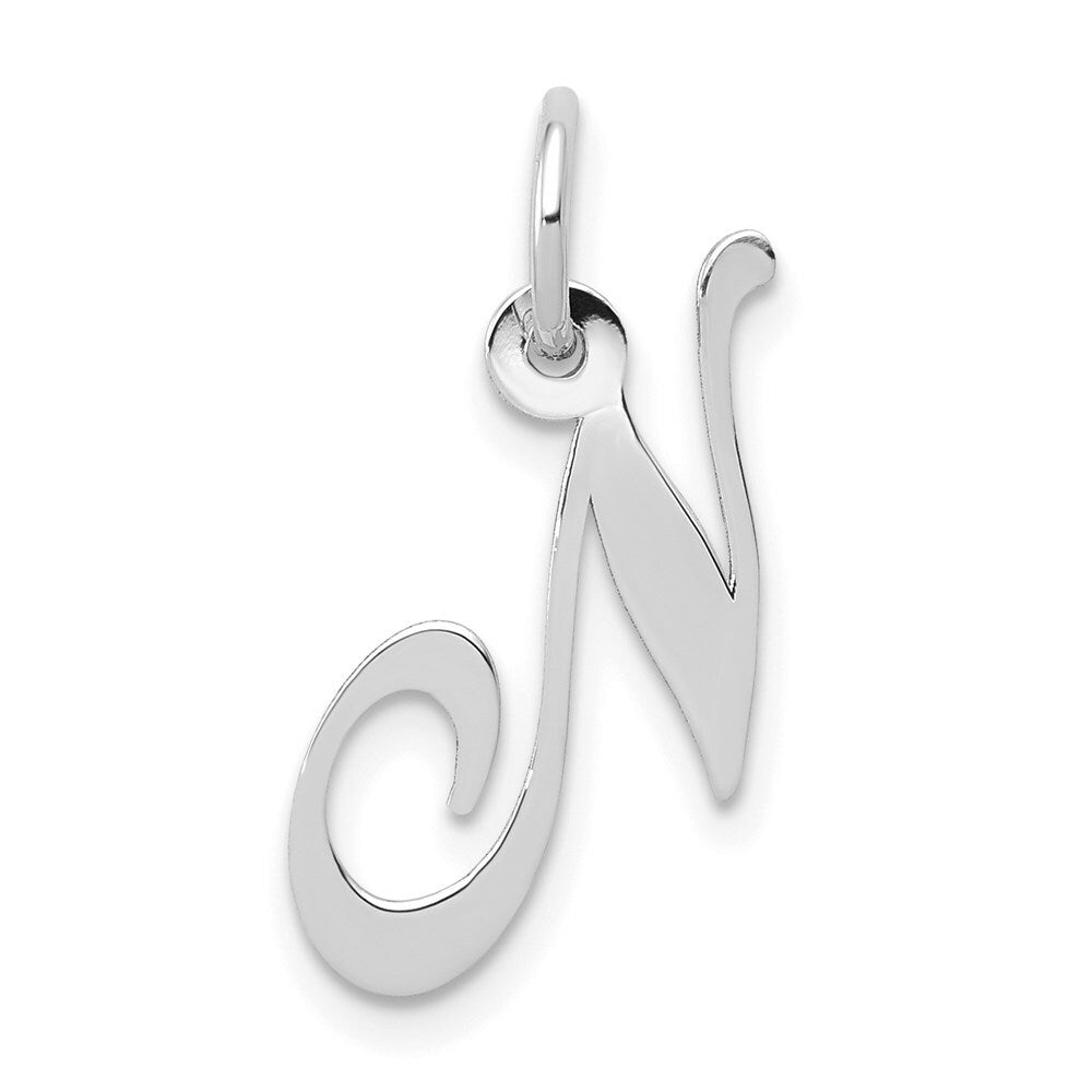 14K White Gold Small Fancy Script Initial Letter N Charm Pendant
