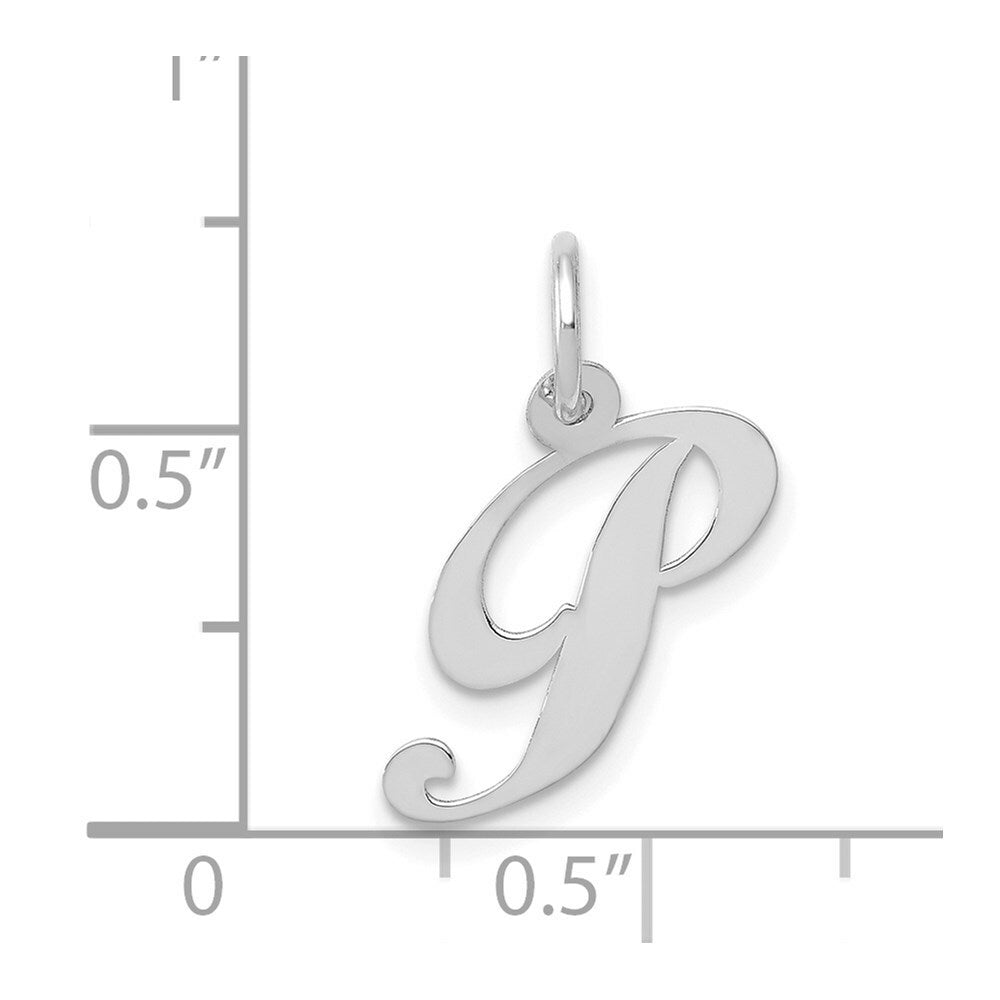 14K White Gold Small Fancy Script Initial Letter P Charm Pendant