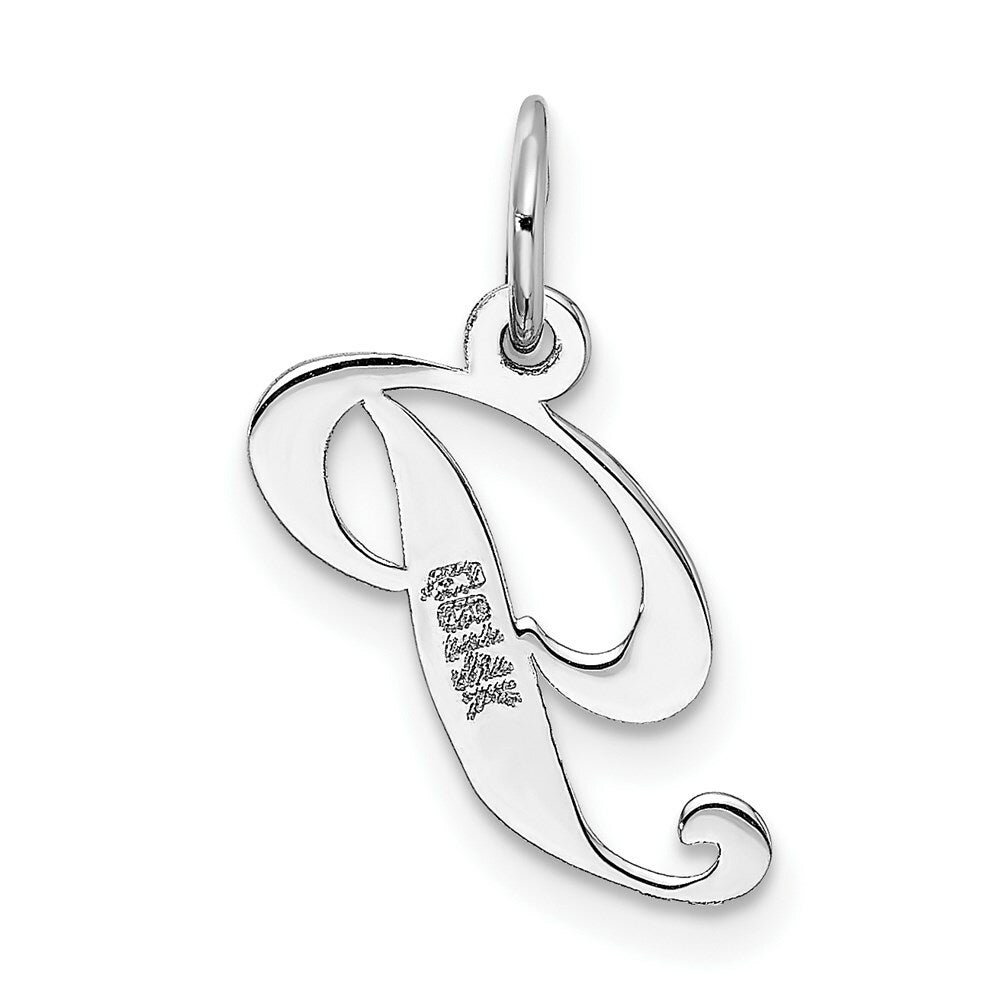 14K White Gold Small Fancy Script Initial Letter P Charm Pendant