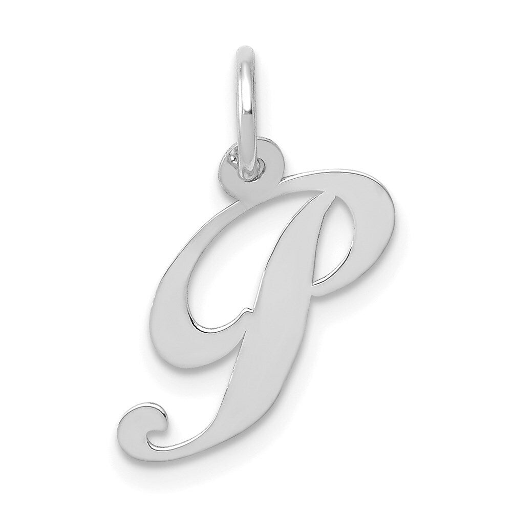 14K White Gold Small Fancy Script Initial Letter P Charm Pendant