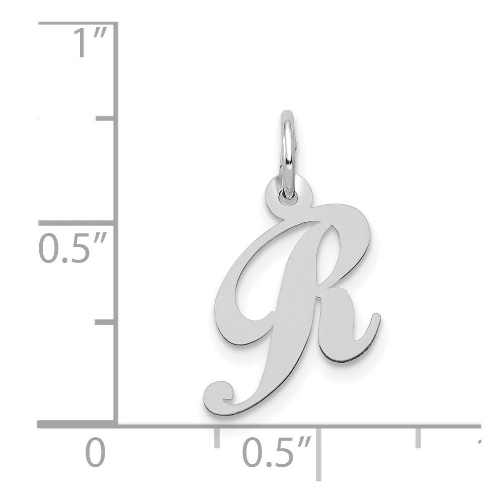 14K White Gold Small Fancy Script Initial Letter R Charm Pendant