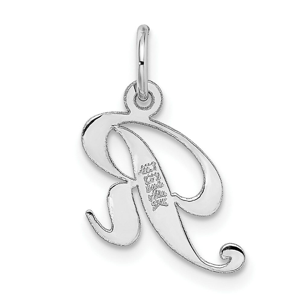 14K White Gold Small Fancy Script Initial Letter R Charm Pendant