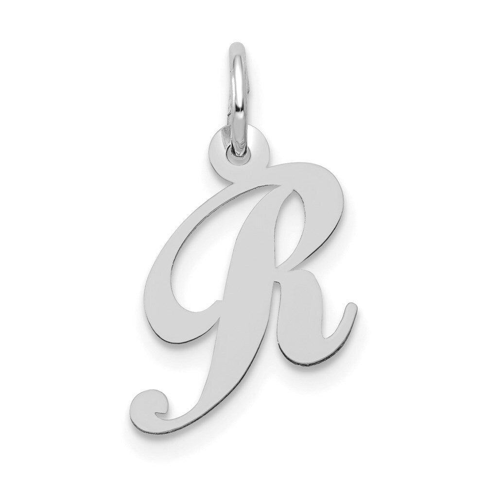 14K White Gold Small Fancy Script Initial Letter R Charm Pendant