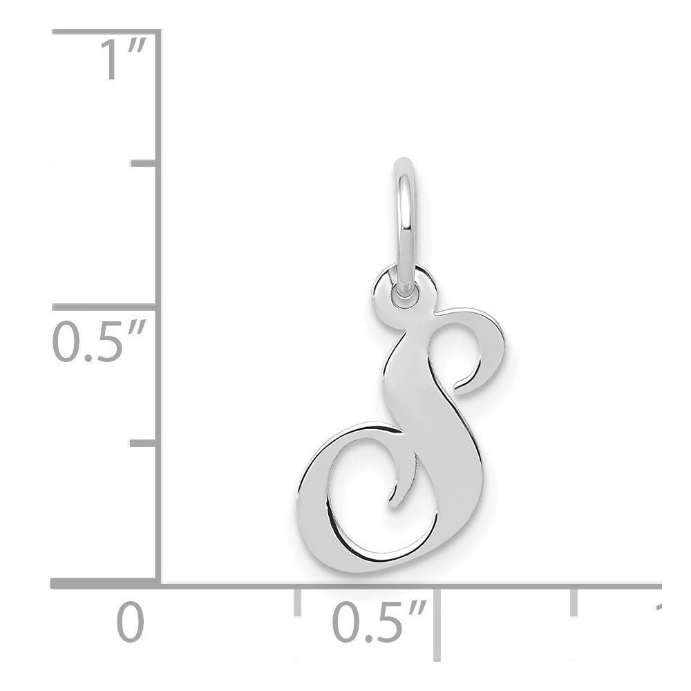 14K White Gold Small Fancy Script Initial Letter S Charm Pendant