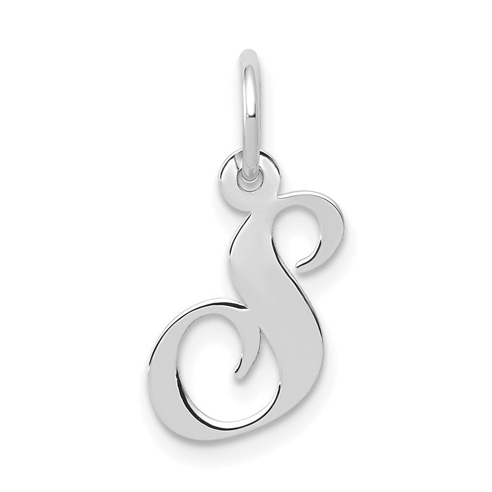 14K White Gold Small Fancy Script Initial Letter S Charm Pendant