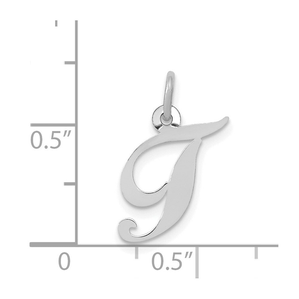 14K White Gold Small Fancy Script Initial Letter T Charm Pendant