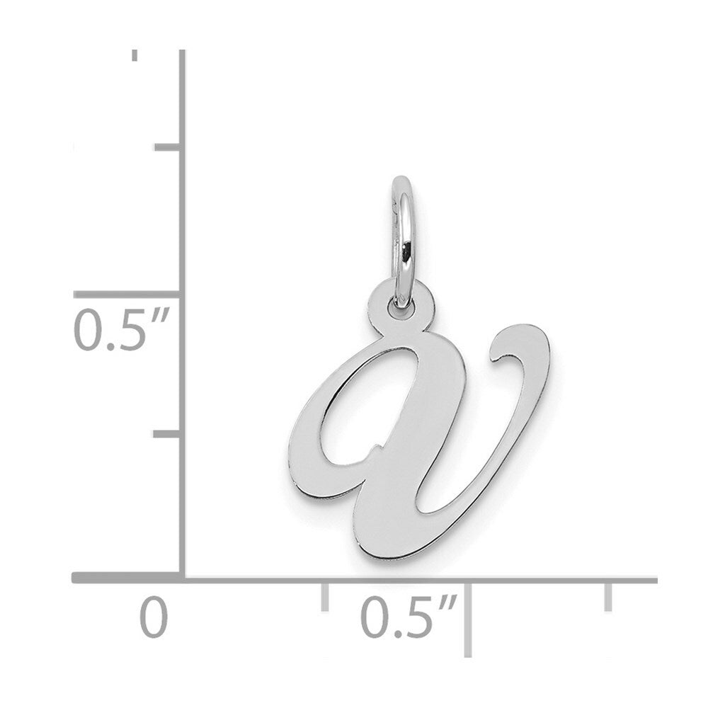 14K White Gold Small Fancy Script Initial Letter V Charm Pendant
