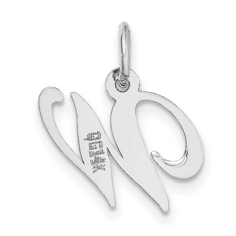 14K White Gold Small Fancy Script Initial Letter W Charm Pendant