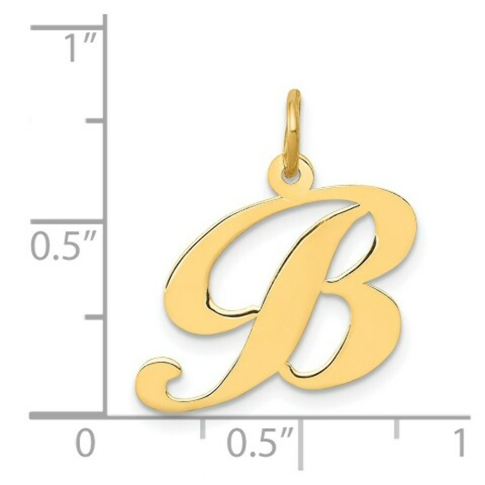 14K Yellow Gold Medium Fancy Script Initial Letter B Charm Pendant