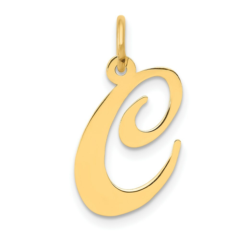 14K Yellow Gold Medium Fancy Script Initial Letter C Charm Pendant