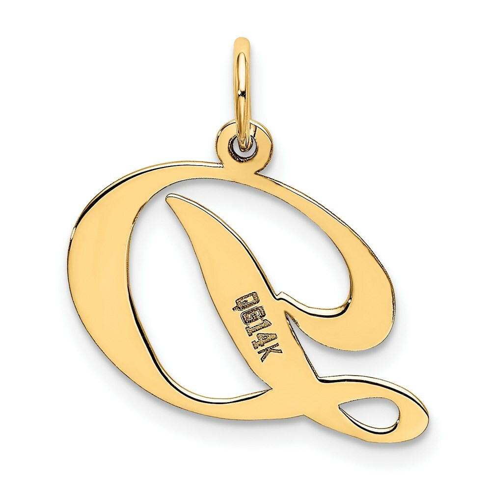 14K Yellow Gold Medium Fancy Script Initial Letter D Charm Pendant