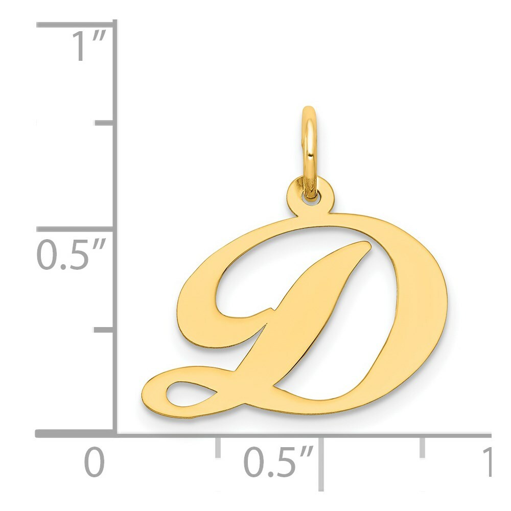 14K Yellow Gold Medium Fancy Script Initial Letter D Charm Pendant