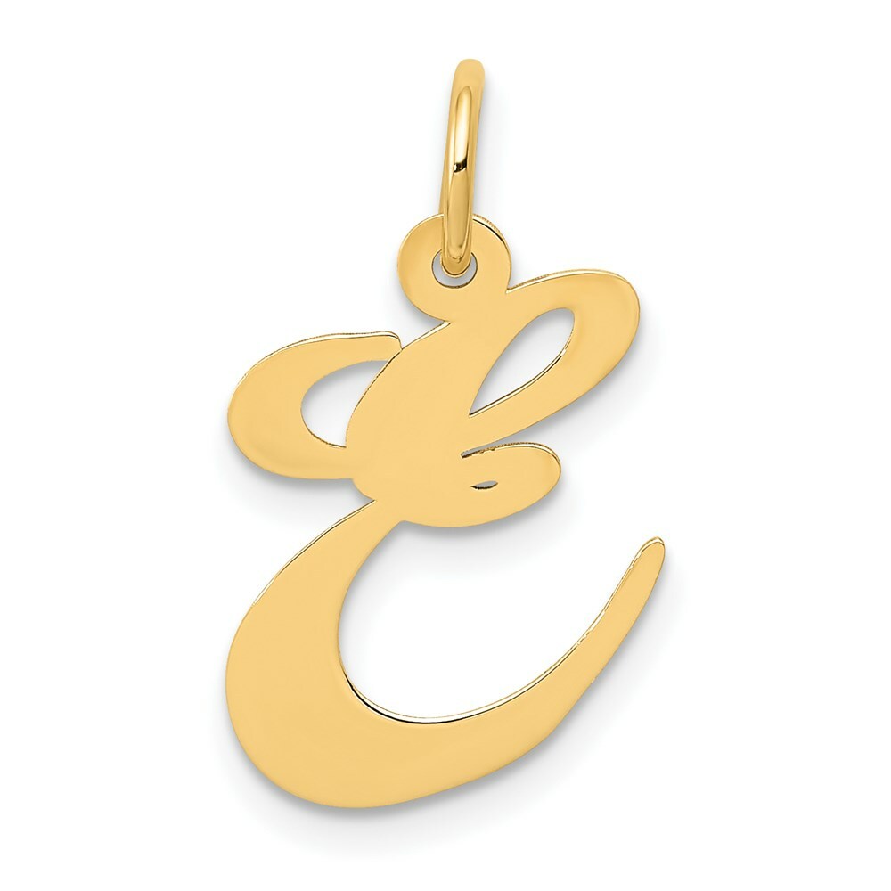 14K Yellow Gold Medium Fancy Script Initial Letter E Charm Pendant