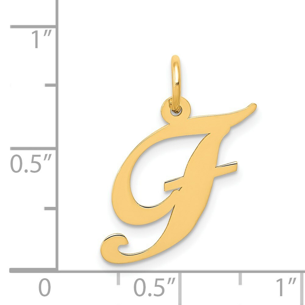 14K Yellow Gold Medium Fancy Script Initial Letter F Charm Pendant