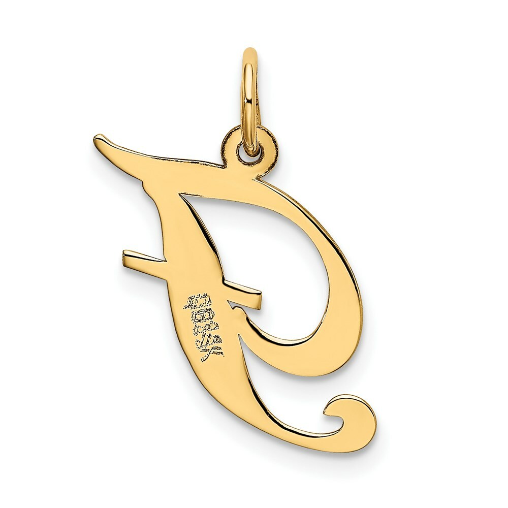 14K Yellow Gold Medium Fancy Script Initial Letter F Charm Pendant